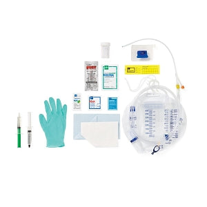 Medline 100% Silicone 1-Layer Foley Catheter Tray with Urine Meter - Total 1-Layer Catheter Trays with 400 mL Urine Meter, 2, 500 mL Drain Bag with Metal-Free Drainage Port, Peri Wipe, Vented Tubing, 100% Silicone Foley Catheter, 16 Fr, 10 mL - URO180816S