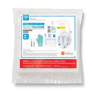 Medline 100% Silicone 1-Layer Foley Catheter Tray with Urine Meter - Total 1-Layer Catheter Trays with 400 mL Urine Meter, 2, 500 mL Drain Bag with Metal-Free Drainage Port, Peri Wipe, Vented Tubing, 100% Silicone Foley Catheter, 18 Fr, 10 mL - URO180818S