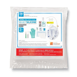 Medline 100% Silicone 1-Layer Foley Catheter Tray with Urine Meter - Total One-Layer Tray with 400 mL Urine Meter, 2, 500 mL Drain Bag with Metal-Free Drainage Port, 100% Silicone Foley Catheter, 18 Fr, 10 mL, Peri Wipe, Vented Tubing - URO180818S