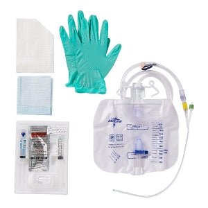 Medline 100% Silicone 2-Layer Foley Catheter Tray with Drain Bag - 2-Layer Tray with Drain Bag with Antireflux Tower and 100% Silicone Foley Catheter, 14 Fr, 10 mL, Luer Lock - URO1SPSDB14