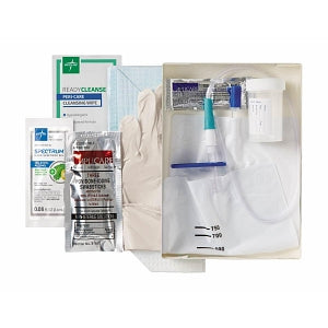 Medline Total 1-Layer Intermittent Catheter Tray - ERASE CAUTI Intermittent Catheter Trays with Pre-Connected Drain Bag and Vinyl Catheter, 14 Fr - URO4PVCPC14