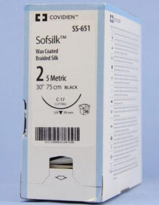 Medtronic USA Black Sofsilk Sutures - Sofsilk Suture, Black, Size 2, 30", C-17 Needle - SS-651