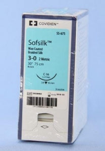 Medtronic USA Black Sofsilk Sutures - Sofsilk Suture, Black, Size 3/0, 30", C-16 Needle - SS-675