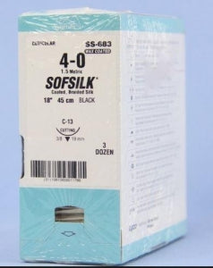 Medtronic USA Black Sofsilk Sutures - Sofsilk Suture, Black, Size 4/0, 18", C-13 Needle, 16 - SS-683