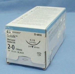 Medtronic USA Black Sofsilk Sutures - Sofsilk Suture, Black, Size 2/0, 18", C-15 Needle - SS-685G