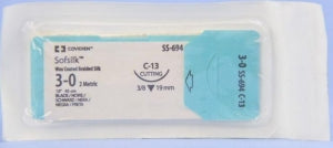 Medtronic USA Black Sofsilk Sutures - Sofsilk Suture, Black, Size 3/0, 18", C-13 Needle - SS-694