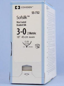 Medtronic USA Black Sofsilk Sutures - Sofsilk Suture, Black, Size 3/0, 18", C-23 Needle - SS-732