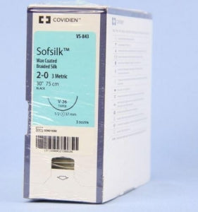 Medtronic USA Black Sofsilk Sutures - Sofsilk Suture, Black, Size 2/0, 30", V-26 Needle - VS-843