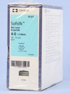 Medtronic USA Black Sofsilk Sutures - Sofsilk Suture, Black, Size 4/0, 30", CV-23 Needle - VS-871