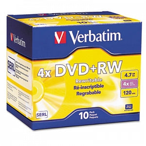 Verbatim Adv SERL Technology DVD+RW - DVD+RW Discs, 4.7GB, 4x, with Slim Jewel Cases, Pearl - 94839