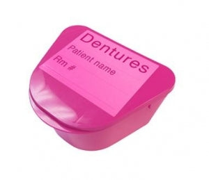 Medegen Medical Products Denture Cups - Denture Cup with Hinged Lid, Pink, 2" x 4" x 3" - H980-91