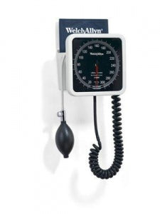 Welch Allyn 767 Wall and Mobile Sphygmomanometers - 767 Wall Aneroid Sphygmomanometer, 8' Coiled Tube, FlexiPort Reusable 2-Tube Cuff, Premium Inflation Bulb and Valve, Size: 09 Child - 7670-01C