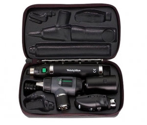 Welch Allyn 3.5 V Coaxial Ophthalmoscopes - 3.5 V SureColor LED Diagnostic Set, Coaxial Ophthalmoscope, MacroView Otoscope with Throat Illuminator, Rechargeable 60-Min Power Handle (C-Cell Convertible), Hard Storage Case, Battery Converter - 97200-MCL