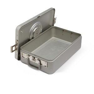 Medline Steriset Half Size Sterilization Containers - Steriset Half Size Sterilization Container with Flat Bottom and Aluminum Lid, Gray Handle, 12" x 10.75" x 4.5" - WAG1V11ASA