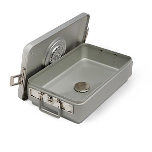 Medline Steriset Three-Quarter-Size Sterilization Containers with Drain - Steriset Three-Quarter Size Sterilization Container with Condensate Drain and Aluminum Lid, Gray Handle, 18" x 10.5" x 5.25" - WAG3VC13ASA