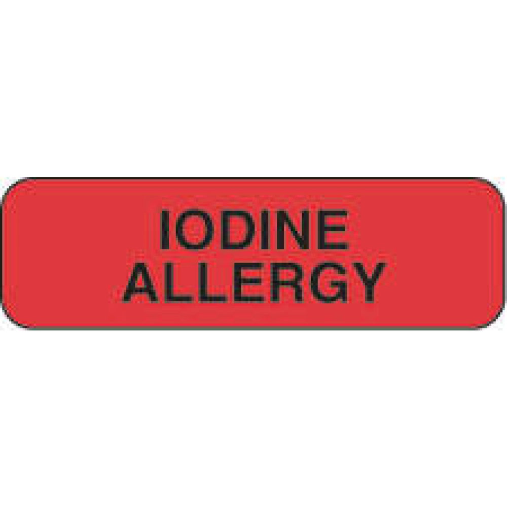 Label Paper Permanent Iodine Allergy 1 1/4" X 3/8" Fl. Red 1000 Per Roll