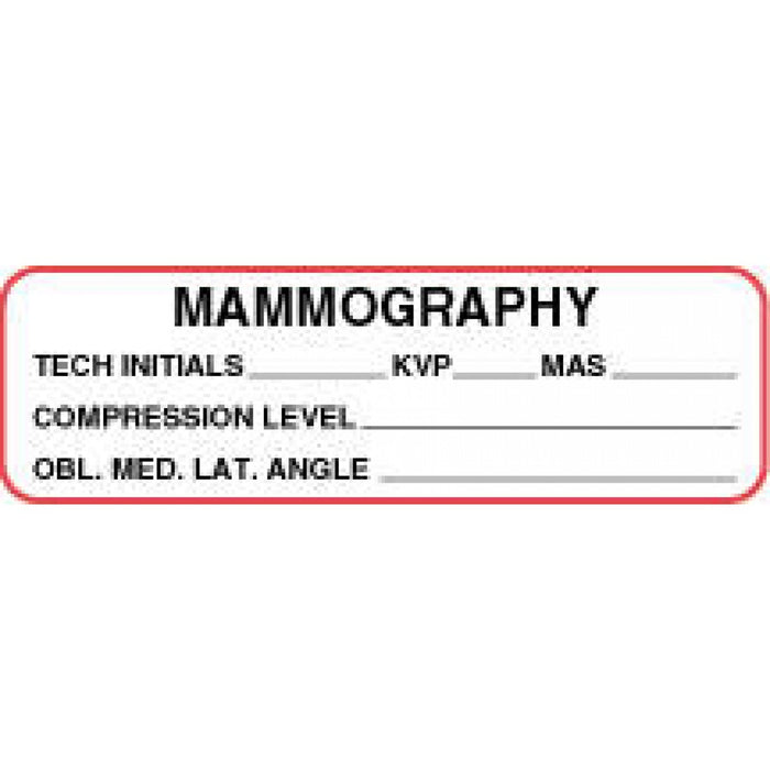 Label Paper Permanent Mammography Tech 2 7/8" X 7/8" White With Red 1000 Per Roll