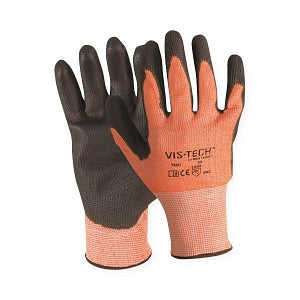 Wells Lamont Vis-Tech Y9294 / PU Palm Gloves - Cut-Resistant Gloves with High-Visibility Shell and Coated Palms, Orange / Black, Large - Y9294L