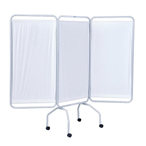 Winco Basic 3-Panel Folding Privacy Screens - 3-Panel Privacy Screen with Casters, White, 79" x 70" - 3130