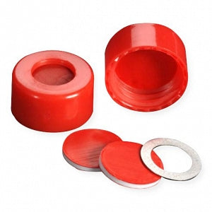 DWK Wheaton ScrewTin Cap with PTFE / Silicone / PTFE Septa - CAP, SCREW, RED, PTFE / SIL / PTFE SEP, 9MM - 09-0040RT