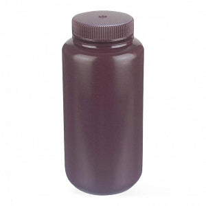 DWK Life Sciences Wheaton Starlin Amber Color Bottle - Starlin Wide-Mouth Round HDPE Plastic Bottle with Attached Cap and No-Drip Pour Lip, Amber, 1, 000 mL - 209630