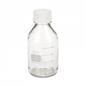 DWK Life Sciences Wheaton Clear Lab 45 Bottle - Lab 45 Wide-Mouth Round Safety-Coated Media Bottle with Cap, Clear, 500 mL - 219939