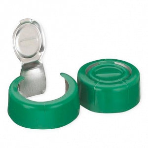 DWK Life Sciences Wheaton Clear out Aluminium 13mm Seal - Unlined Aluminum Seal, Center Disc Tear-Out, Green, 13 mm - 224182-07