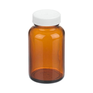 DWK Amber WM Type III Bottle - Type III Round Wide-Mouth Packer Bottle, Glass, Amber, 4 oz. - W216941