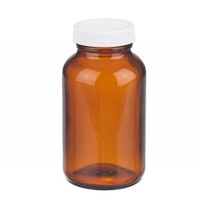 DWK Life Sciences Wheaton Amber WM PP / PTFE Bottle - Wide Mouth Packer Bottle, White Polypropylene Cap with PTFE-Faced Foamed Polyethylene Liner, Amber, 8 oz. - W216948