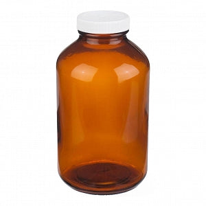 DWK Amber WM Type III Bottle - Type III Round Wide-Mouth Packer Bottle, Glass, Amber, 32 oz. - W216950