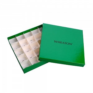 DWK Life Sciences Wheaton Cryofile Tissue Box - CryoFILE Water-Repellent Tissue Vial Storage Boxes, Green, 25 Compartments for 50 Vials, 1" x 5" x 1" (130 x 130 x 25 mm) - W651610-G