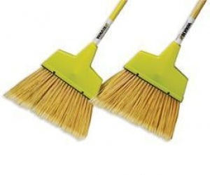 Waxie Sanitary Suppy Angled Upright Broom With Wood Handle - Angled Broom, Upright, Plastic - 051291