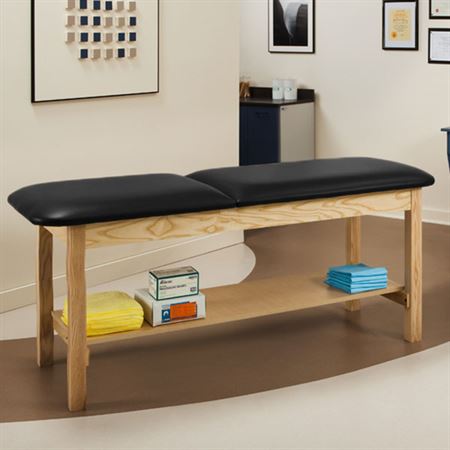 Wooden Full Shelf Exam Table w/ Adjustable Backrest Wooden Full Shelf Treatment Exam Table with Adjustable Backrest - 72"L x 30"W x 31"H