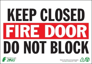 Zing Enterprises LLC Keep Fire Door Closed Signs - SIGN, KEEP FIRE DOOR CLOSED, 7X10, AL - 1083A