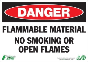 Zing Enterprises LLC Danger Flammable Material Signs - SIGN, DANGER FLAMMABLE MATERIAL, 7X10, PL - 1100