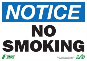 Zing Enterprises LLC Notice No Smoking Signs - SIGN, NOTICE NO SMOKING, 7X10, AL - 1133A