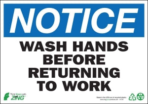 Zing Enterprises LLC Notice Wash Hands Signs - SIGN, NOTICE WASH HANDS, 7X10, AL - 1137A