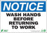 Zing Enterprises LLC Notice Wash Hands Signs - SIGN, NOTICE WASH HANDS, 7X10, ADHESIVE - 1137S