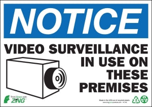 Zing Enterprises LLC Notice Video Surveillance Signs - SIGN, NOTICE VIDEO SURVEILLANCE, 7X10, AL - 1143A