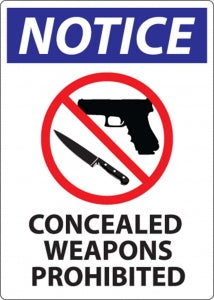 Zing Enterprises LLC Concealed Weapons Prohibited Signs - LABEL, NOTICE CONCEALED WEAPONS, 7X5, 2PK - 1810S