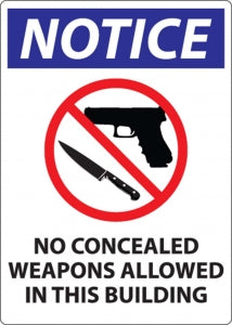 Zing Enterprises LLC No Concealed Weapons in Building Signs - LABEL, NO CONCEALED WPONS ALLWD, 7X5, 2PK - 1812S