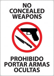 Zing Enterprises LLC No Concealed Weapons Bilingual Signs - DECAL, CONCEALED WEAPON, BILING 7X5 2PK - 1828D