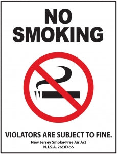 Zing Enterprises LLC New Jersey No Smoking Signs - DECAL, NO SMOKING, NJ, 5X7, 2PK - 1856D