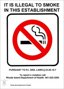 Zing Enterprises LLC Rhode Island No Smoking Signs - SIGN, NO SMOKING, RI, 7INWX10INH, ALUMINUM - 1863A