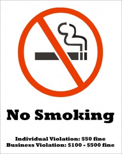 Zing Enterprises LLC Tennessee No Smoking Signs - SIGN, NO SMOKING, TN, 7INWX10INH, POLYSTYRN - 1865S