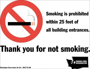 Zing Enterprises LLC Washington No Smoking Signs - SIGN, NO SMOKING, WA, 10INWX7INH, PLASTIC - 1867