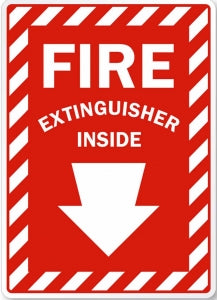 Zing Enterprises LLC Fire Extinguisher Inside with Arrow Signs - Fire Extinguisher Inside Sign with Down Arrow, Aluminum, 10" x 7" - 1889A