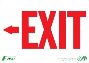 Zing Enterprises LLC Exit Left Arrow Signs - Exit Sign with Left Arrow, Self-Adhesive Polystyrene, 10" x 14" - 2082S