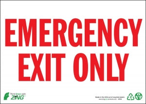 Zing Enterprises LLC Emergency Exit Only Signs - Emergency Exit Only Sign with Red Lettering on White, Self-Adhesive Polystyrene, 10" x 14" - 2084S