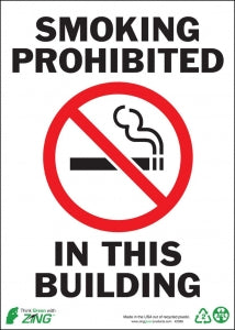 Zing Enterprises LLC Smoking Prohibited Signs - SIGN, SMOKING PROHIBITED, 14X10, ADHESIVE - 2086S